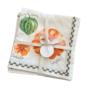 Anthropologie Types of Pumpkins Napkins Set of 4 Cotton Autumn Fall Holiday New